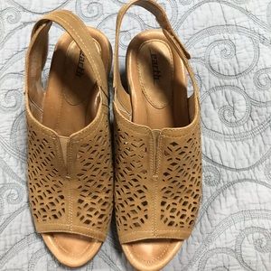 Earth tan suede wedges